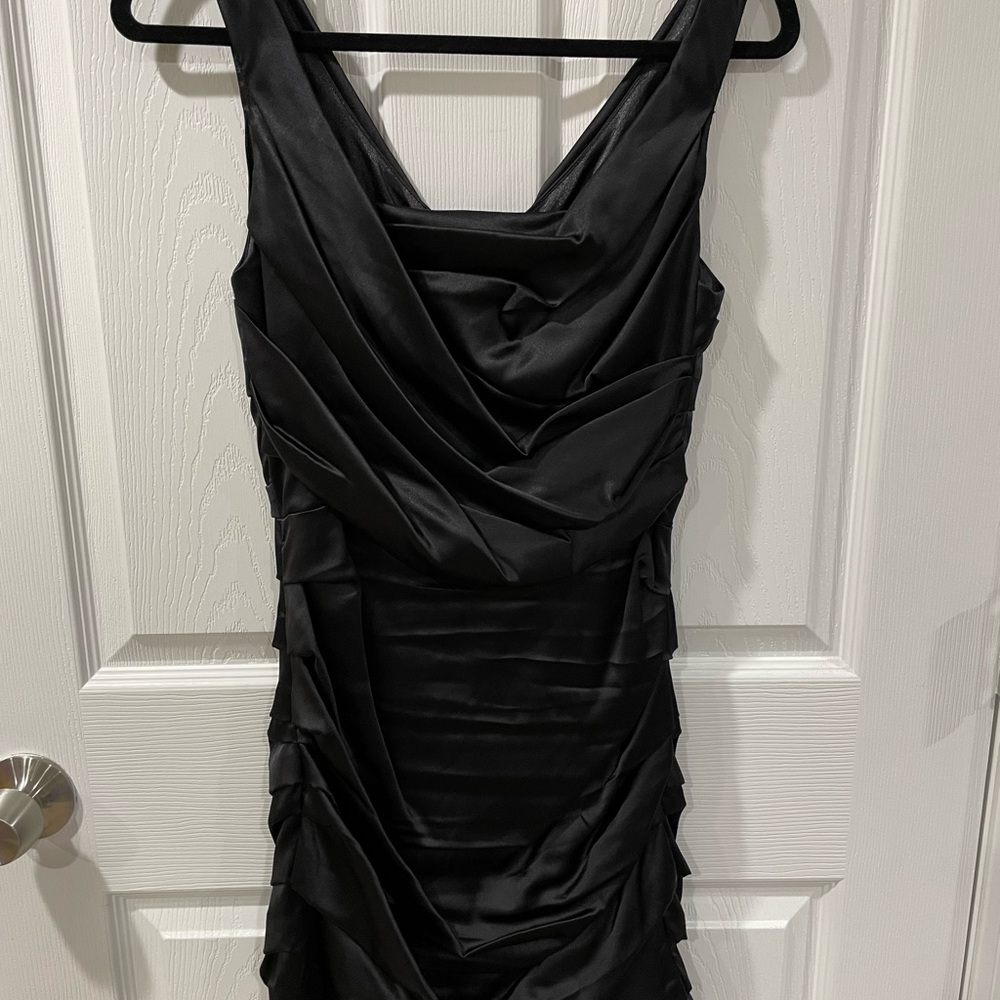 Express Black Ruched Cowl Neck Midi Dress